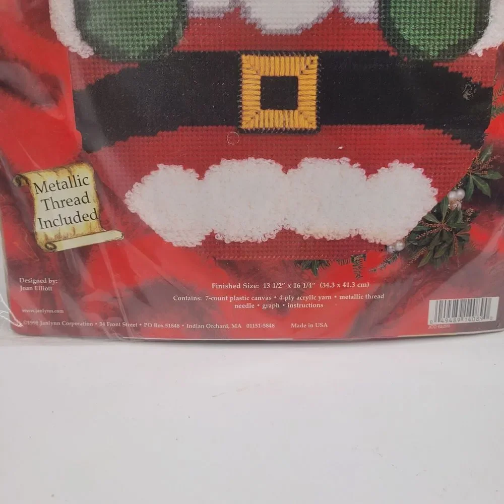 Vtg Janlynn Christmas Plastic Canvas 140-89 Santa Wall Hanging Kit Sealed‎ HGD